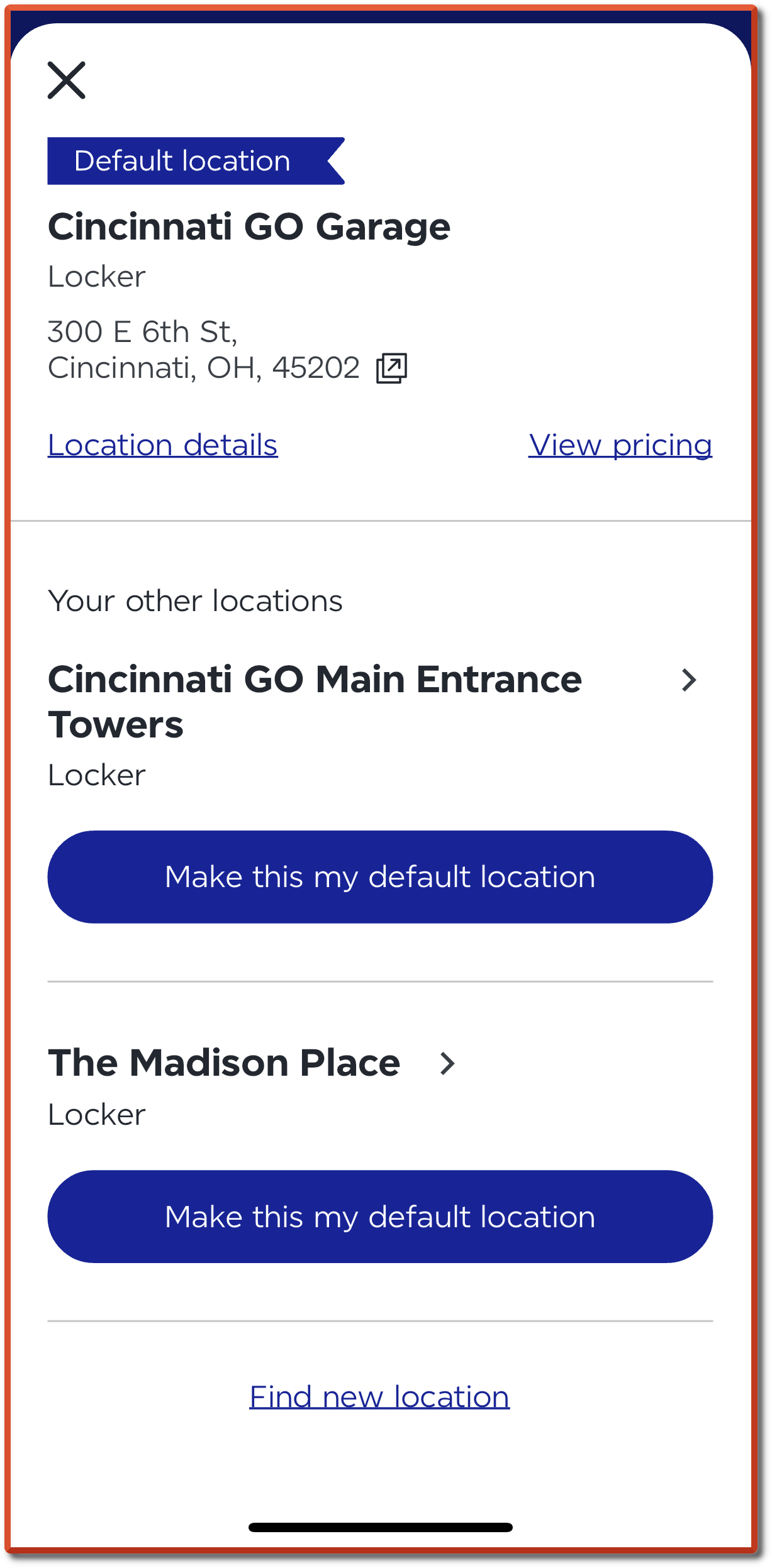 Tide Cleaners Delivery app service locations screen